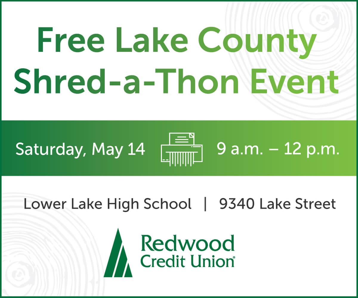 Redwood Credit Union to Host First Lake County ShredaThon, May 14